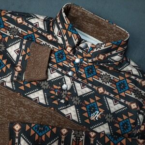 Hooey Sweater Mens Medium Brown Henley Pullover Western Southwestern Aztec